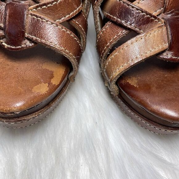 Bed Stu Gina II Multi-Tonal Brown Leather Strappy Wedge Clog  Mules Sz 7 - Picture 3 of 8